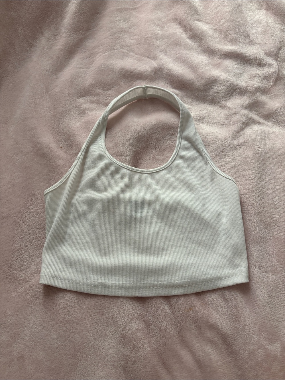 Women's White Ribbed Halter Crop Top